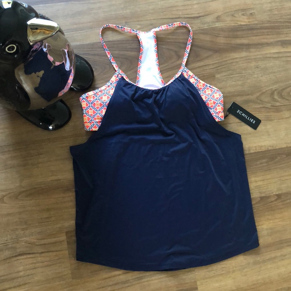 2Chillies Navy 2 In 1 Tankini-Harmony Size L NWT